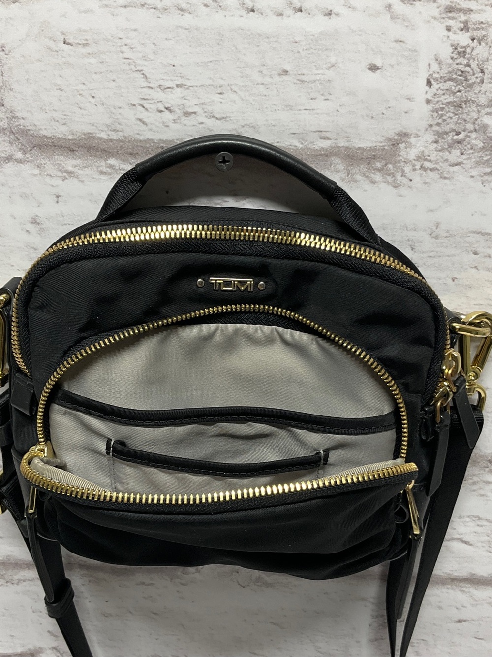 Tumi Black Nylon Crossbody with Gold Hardware Accents - Picture 2 of 9